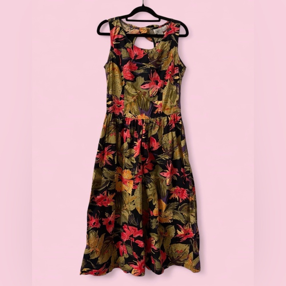 Nouveau Faces Vintage Floral Wide Leg Romper Bow Back 90s Artsy Jumpsuit Sz L